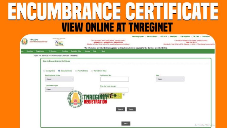 Encumbrance Certificate (EC) View Online at TNREGINET
