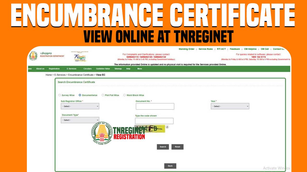 Encumbrance Certificate (EC) View Online at TNREGINET